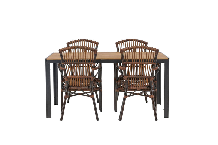 Venture Home Break Diningtable Alumnium - Black / Nature Rectangular 90*150* +Galera Diningchair Aluminium - Brown / Wicker _4