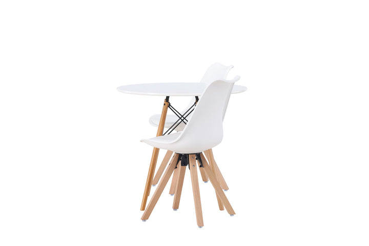 Venture Home Danburi Dining Table - Woodlook / Woodlook MDF +Zeno Dining Chair - Nature woodlook / White PP _2