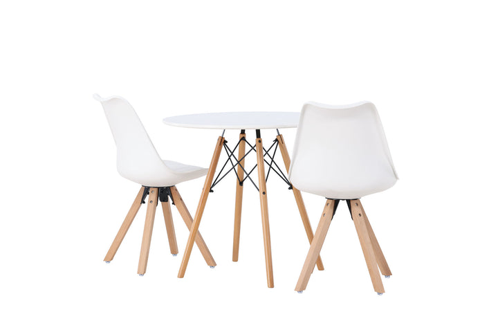 Venture Home Danburi Dining Table - Woodlook / Woodlook MDF +Zeno Dining Chair - Nature woodlook / White PP _2