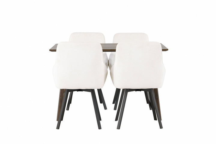 Venture Home Kaseidon Dining Table - Rubberwood / Dark Brown MDF +Rosie Dining Chair - Black / Beige Fabric _4