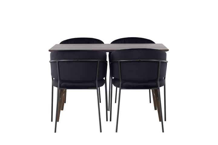 Venture Home Kaseidon Dining Table - Rubberwood / Dark Brown MDF +Selma Dining Chair - Black / Black Velvet _4