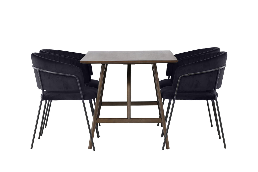 Venture Home Kaseidon Dining Table - Rubberwood / Dark Brown MDF +Selma Dining Chair - Black / Black Velvet _4
