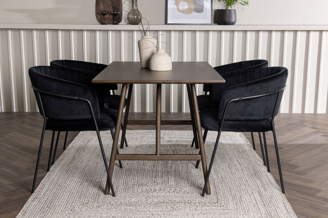Venture Home Kaseidon Dining Table - Rubberwood / Dark Brown MDF +Selma Dining Chair - Black / Black Velvet _4