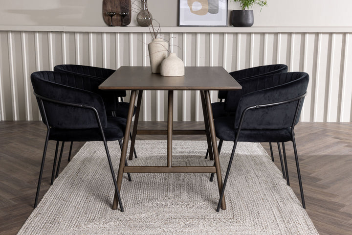 Venture Home Kaseidon Dining Table - Rubberwood / Dark Brown MDF +Selma Dining Chair - Black / Black Velvet _4