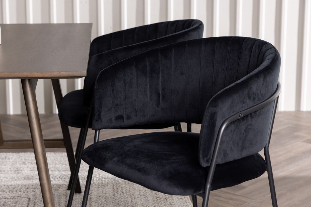 Venture Home Kaseidon Dining Table - Rubberwood / Dark Brown MDF +Selma Dining Chair - Black / Black Velvet _4
