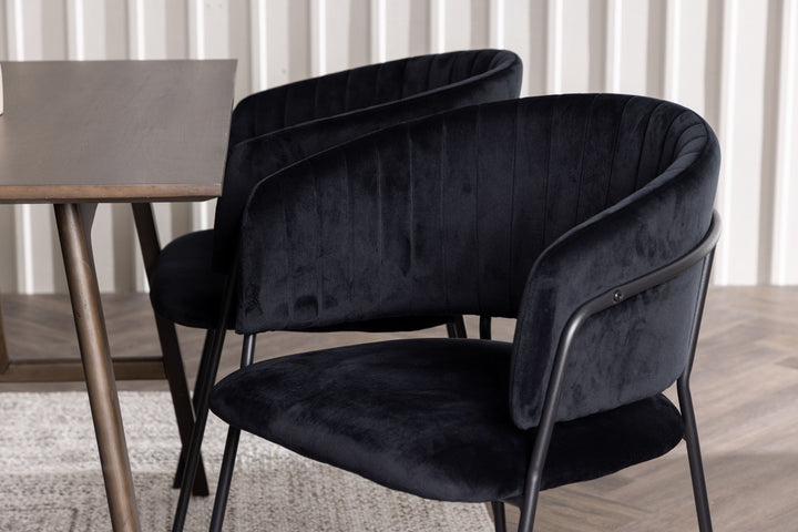 Venture Home Kaseidon Dining Table - Rubberwood / Dark Brown MDF +Selma Dining Chair - Black / Black Velvet _4
