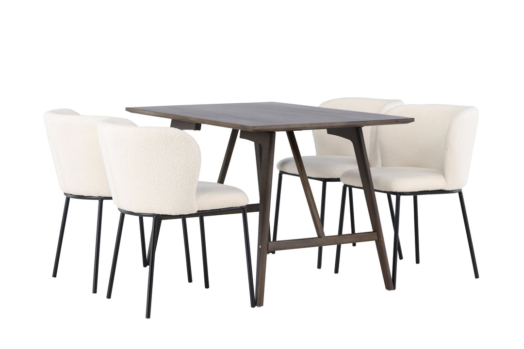 Venture Home Kaseidon Dining Table - Rubberwood / Dark Brown MDF +Edina Dining Chair - Black / White Boucle _4