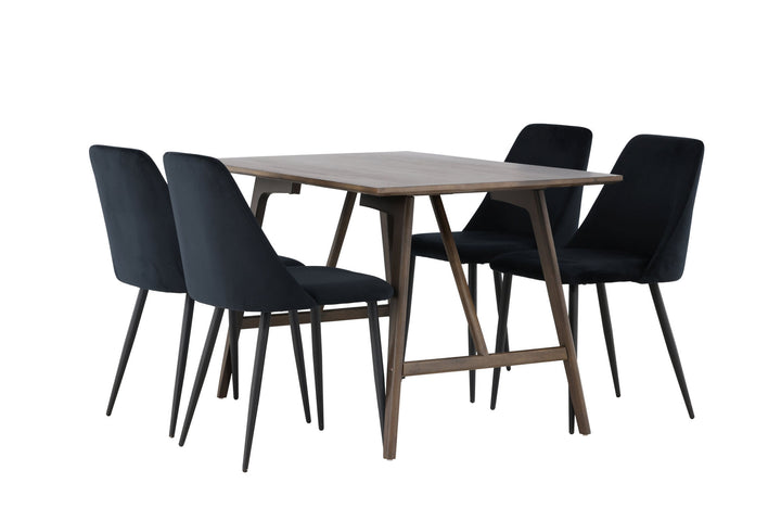 Venture Home Kaseidon Dining Table - Rubberwood / Dark Brown MDF +Night Dining Chair - Black / Black Velvet _4
