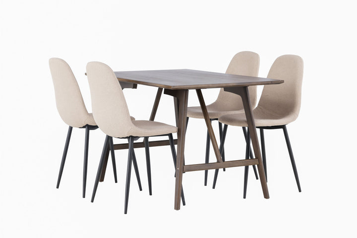 Venture Home Kaseidon Dining Table - Rubberwood / Dark Brown MDF +Polar Dining Chair - Black / Beige Boucle _4