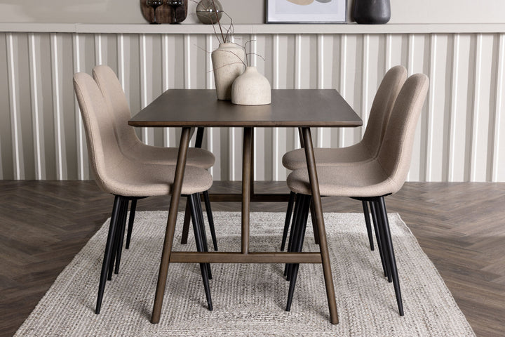 Venture Home Kaseidon Dining Table - Rubberwood / Dark Brown MDF +Polar Dining Chair - Black / Beige Boucle _4
