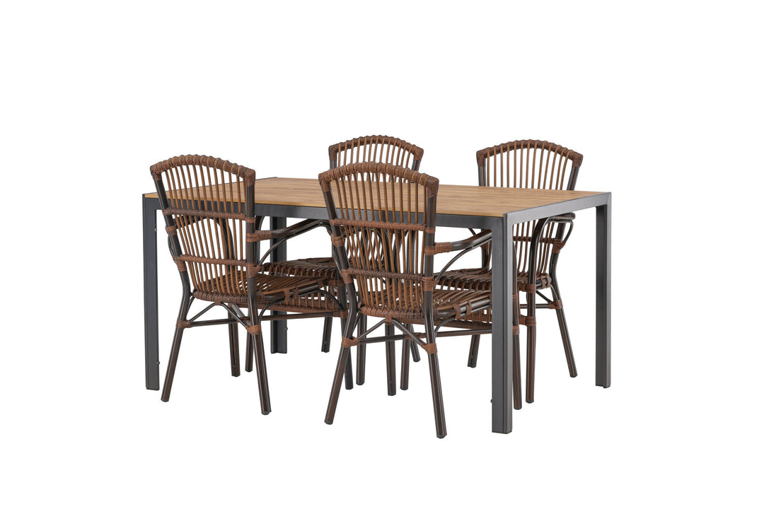 Venture Home Break Diningtable Alumnium - Black / Nature Rectangular 90*150* +Galera Diningchair Aluminium - Brown / Wicker _4