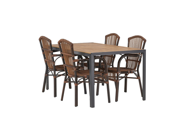 Venture Home Break Diningtable Alumnium - Black / Nature Rectangular 90*150* +Galera Diningchair Aluminium - Brown / Wicker _4