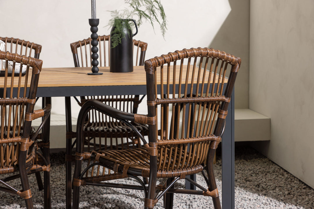 Venture Home Break Diningtable Alumnium - Black / Nature Rectangular 90*150* +Galera Diningchair Aluminium - Brown / Wicker _4