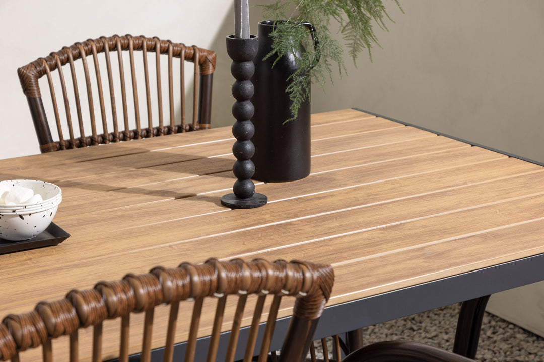 Venture Home Break Diningtable Alumnium - Black / Nature Rectangular 90*150* +Galera Diningchair Aluminium - Brown / Wicker _4