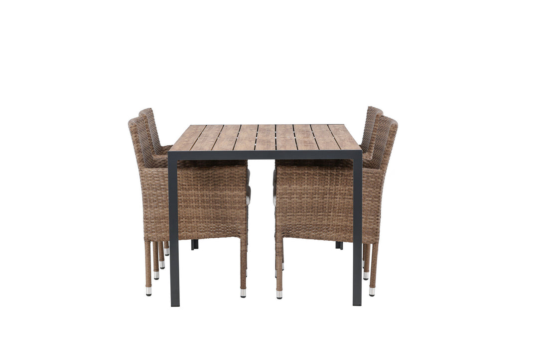 Venture Home Break Diningtable Alumnium - Black / Nature Rectangular 90*150* +Malina Diningchair Alumnium - Nature / Wicker _4