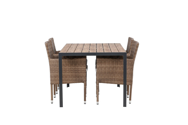 Venture Home Break Diningtable Alumnium - Black / Nature Rectangular 90*150* +Malina Diningchair Alumnium - Nature / Wicker _4