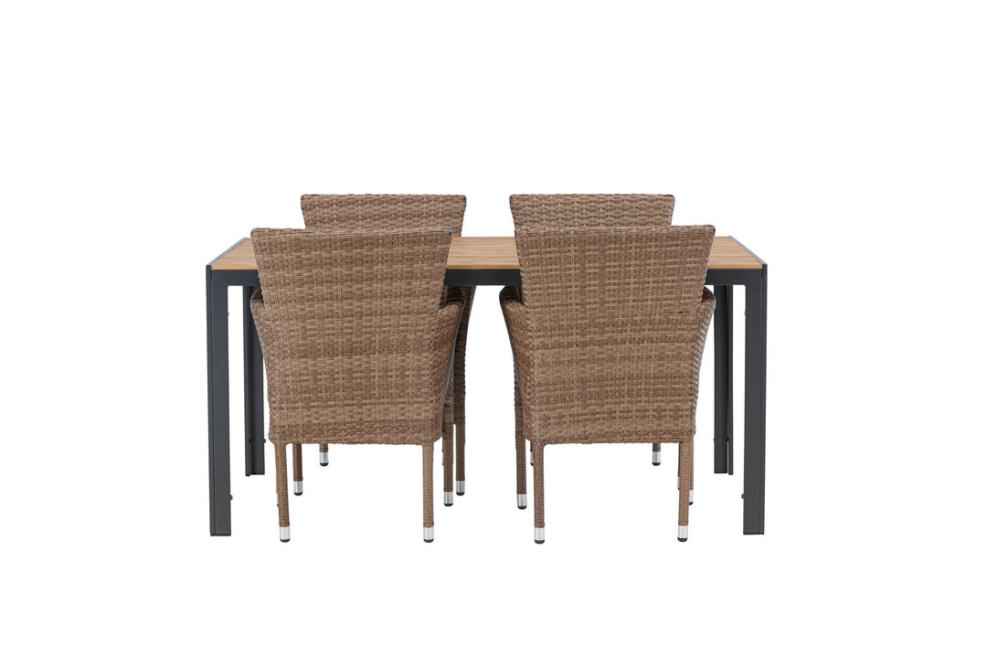 Venture Home Break Diningtable Alumnium - Black / Nature Rectangular 90*150* +Malina Diningchair Alumnium - Nature / Wicker _4