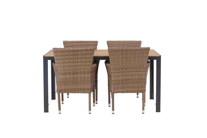 Venture Home Break Diningtable Alumnium - Black / Nature Rectangular 90*150* +Malina Diningchair Alumnium - Nature / Wicker _4