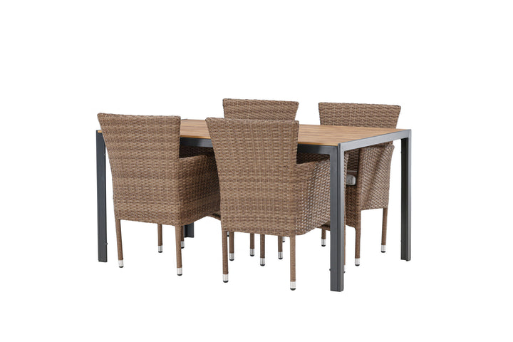 Venture Home Break Diningtable Alumnium - Black / Nature Rectangular 90*150* +Malina Diningchair Alumnium - Nature / Wicker _4