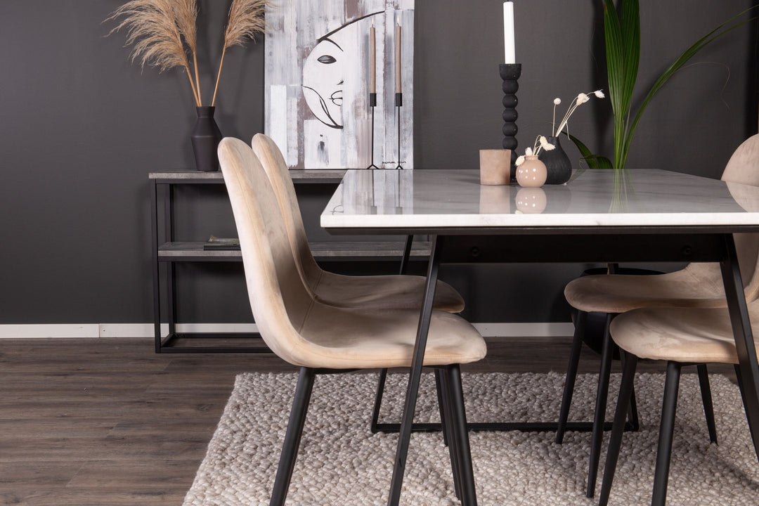 Venture Home Estelle Dining Table 140*90 - White Marble / Black Legs+Polar Dining Chair - Black legs / Beige Velvet_4