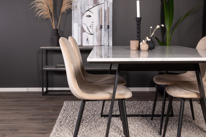 Venture Home Estelle Dining Table 140*90 - White Marble / Black Legs+Polar Dining Chair - Black legs / Beige Velvet_4