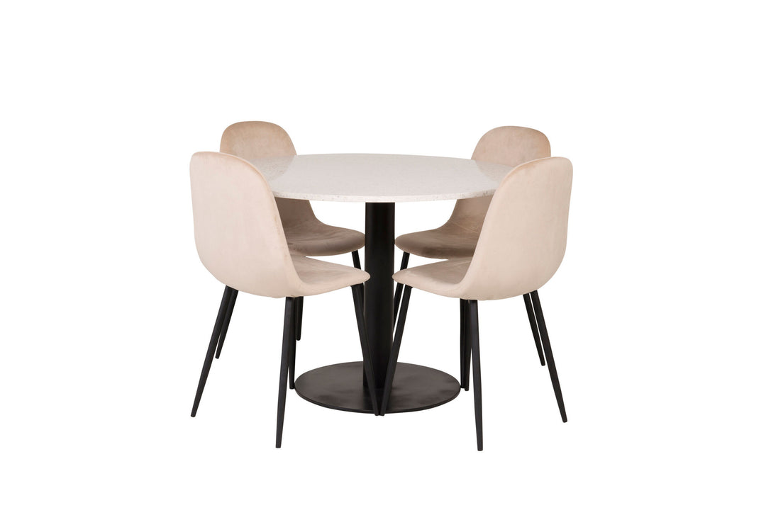 Venture Home Razzia Dining Table 106cm - White Terazzo / Black+Polar Dining Chair - Black legs / Beige Velvet_4
