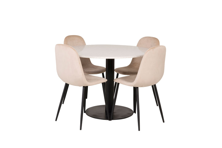 Venture Home Razzia Dining Table 106cm - White Terazzo / Black+Polar Dining Chair - Black legs / Beige Velvet_4