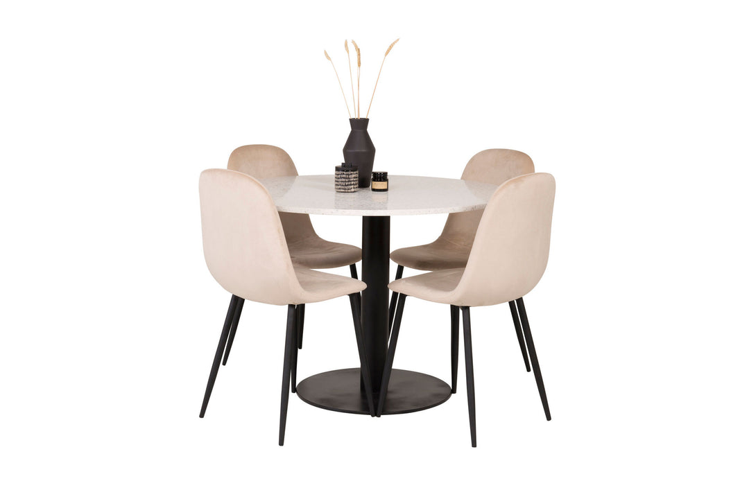 Venture Home Razzia Dining Table 106cm - White Terazzo / Black+Polar Dining Chair - Black legs / Beige Velvet_4