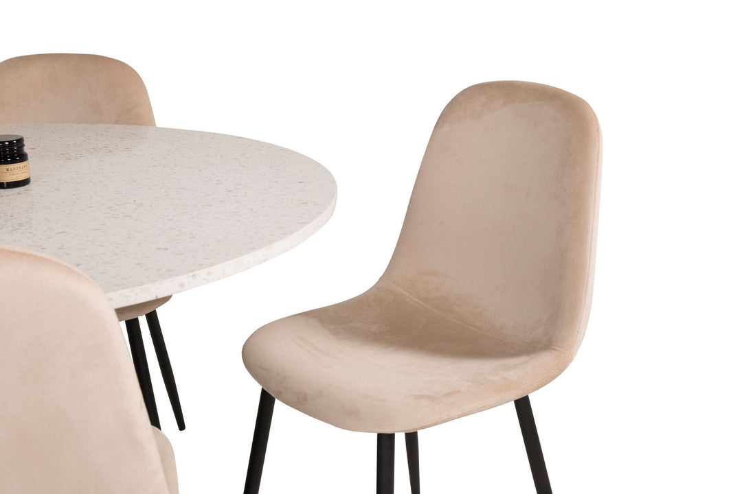 Venture Home Razzia Dining Table 106cm - White Terazzo / Black+Polar Dining Chair - Black legs / Beige Velvet_4