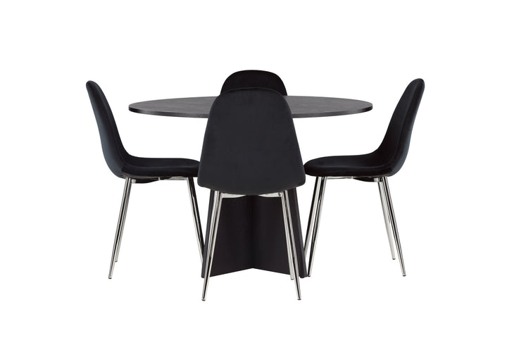 Venture Home Bootcut Round Dining Table - Black / Black Fanéer +Polar Dining Chair - Black Velvet / Chrome _4