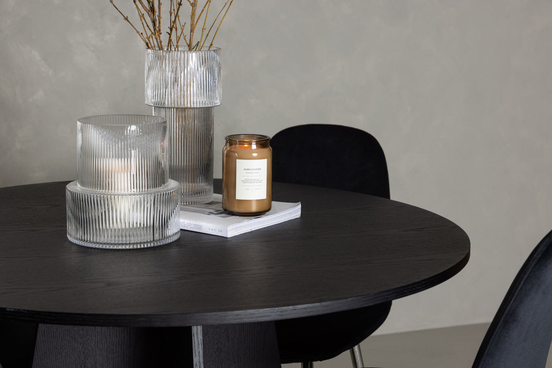Venture Home Bootcut Round Dining Table - Black / Black Fanéer +Polar Dining Chair - Black Velvet / Chrome _4