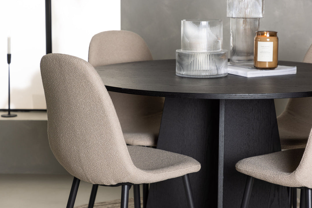 Venture Home Bootcut Round Dining Table - Black / Black Fanéer +Polar Dining Chair - Black / Beige Boucle _4