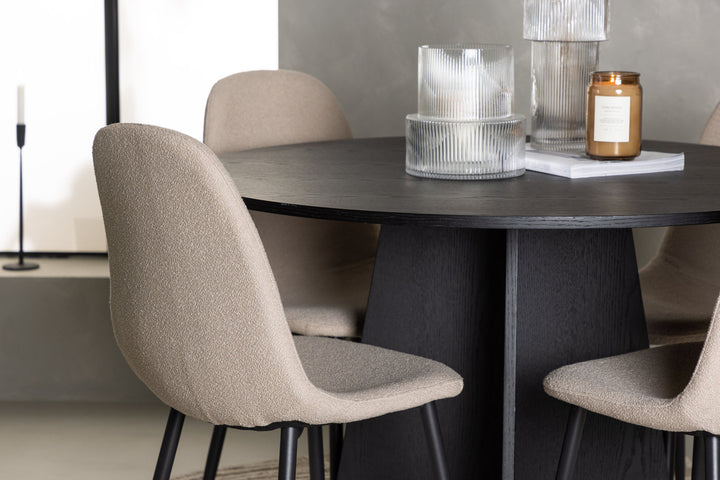 Venture Home Bootcut Round Dining Table - Black / Black Fanéer +Polar Dining Chair - Black / Beige Boucle _4