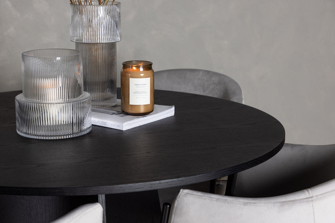 Venture Home Bootcut Round Dining Table - Black / Black Fanéer +Evelina Dining Chair - Black / Light grey Velvet _4