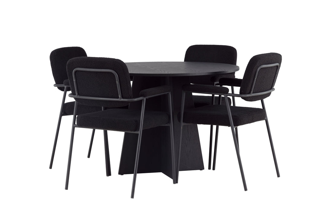 Venture Home Bootcut Round Dining Table - Black / Black Fanéer +Yesterday Dining Chair - Black / Black Boucle _4