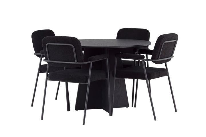 Venture Home Bootcut Round Dining Table - Black / Black Fanéer +Yesterday Dining Chair - Black / Black Boucle _4