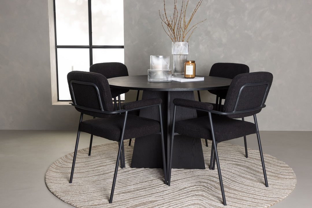 Venture Home Bootcut Round Dining Table - Black / Black Fanéer +Yesterday Dining Chair - Black / Black Boucle _4
