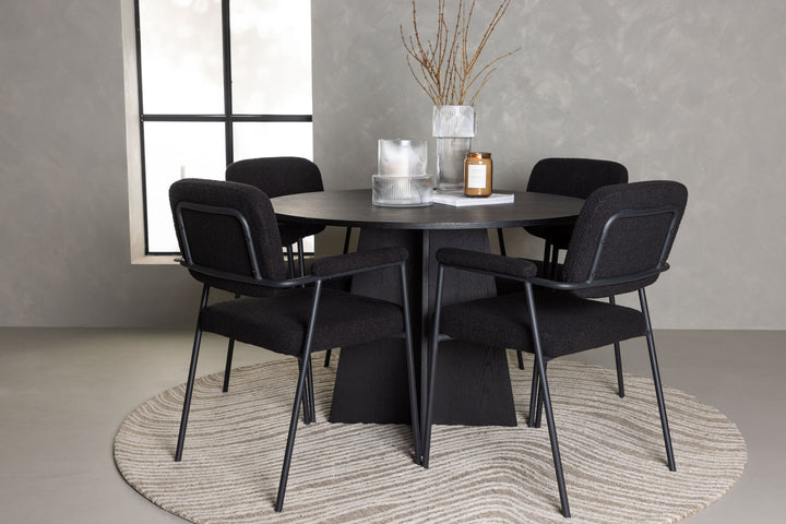 Venture Home Bootcut Round Dining Table - Black / Black Fanéer +Yesterday Dining Chair - Black / Black Boucle _4