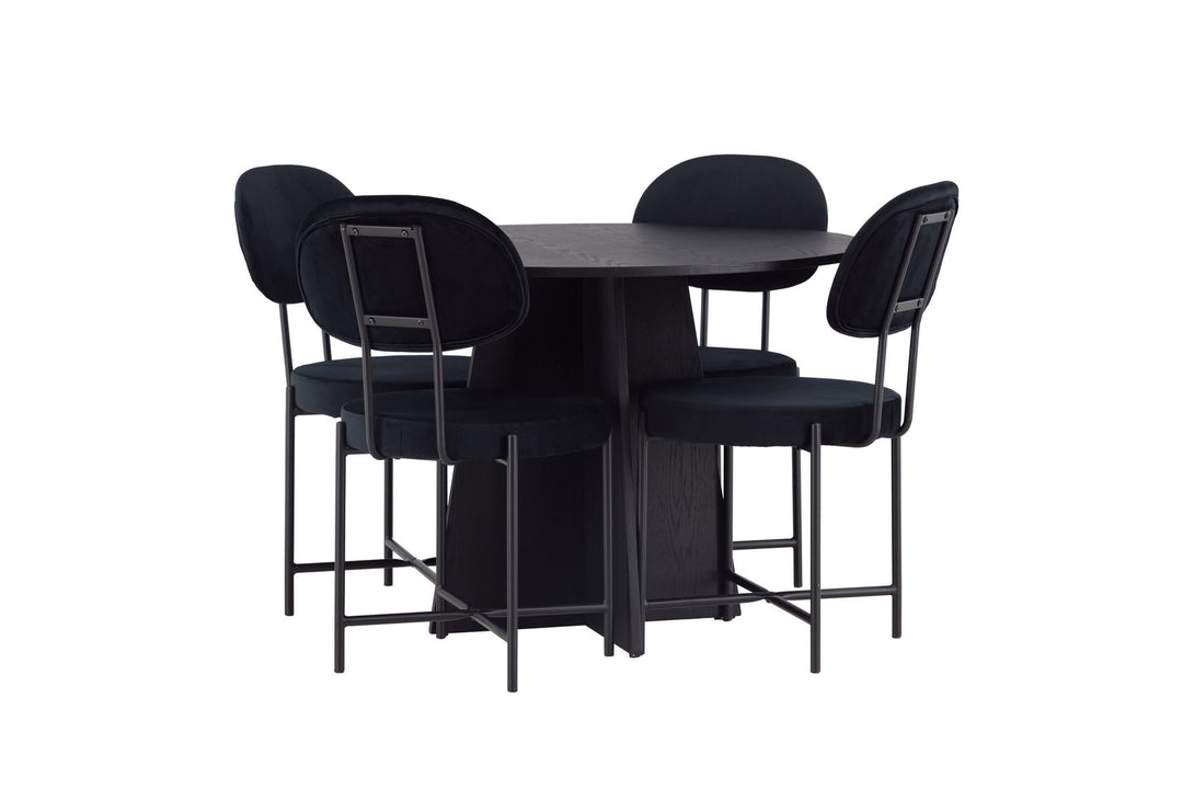 Venture Home Bootcut Round Dining Table - Black / Black Fanéer +Stella Dining Chair - Black / Black Velvet _4