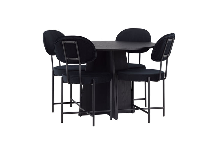 Venture Home Bootcut Round Dining Table - Black / Black Fanéer +Stella Dining Chair - Black / Black Velvet _4