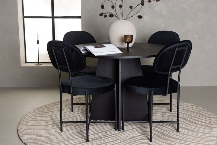 Venture Home Bootcut Round Dining Table - Black / Black Fanéer +Stella Dining Chair - Black / Black Velvet _4