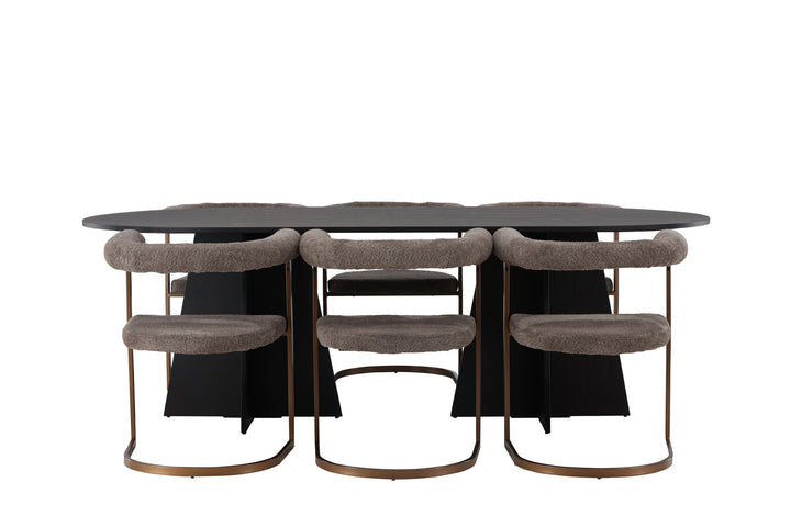 Venture Home Bootcut Oval Dining Table - Black / Black Fanéer +Morning Dining Chair - Black / Black Boucle _6