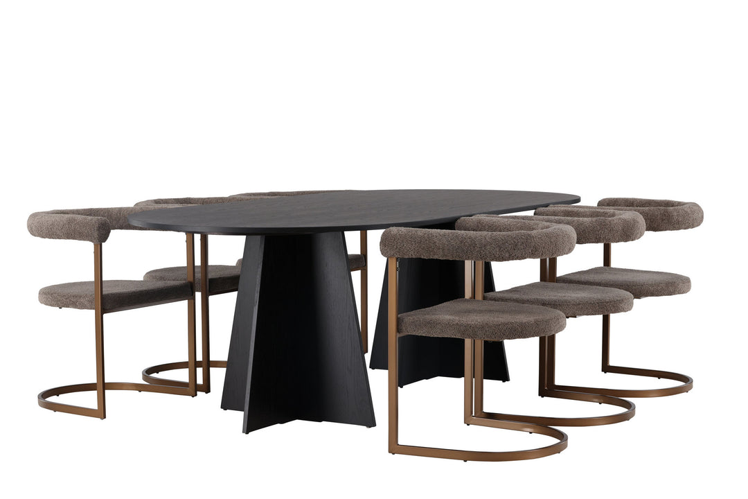Venture Home Bootcut Oval Dining Table - Black / Black Fanéer +Morning Dining Chair - Black / Black Boucle _6