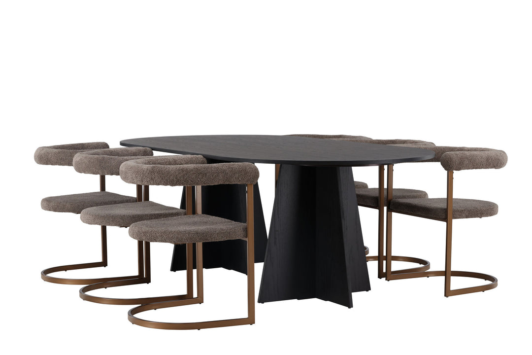 Venture Home Bootcut Oval Dining Table - Black / Black Fanéer +Morning Dining Chair - Black / Black Boucle _6