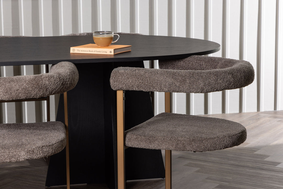 Venture Home Bootcut Oval Dining Table - Black / Black Fanéer +Morning Dining Chair - Black / Black Boucle _6