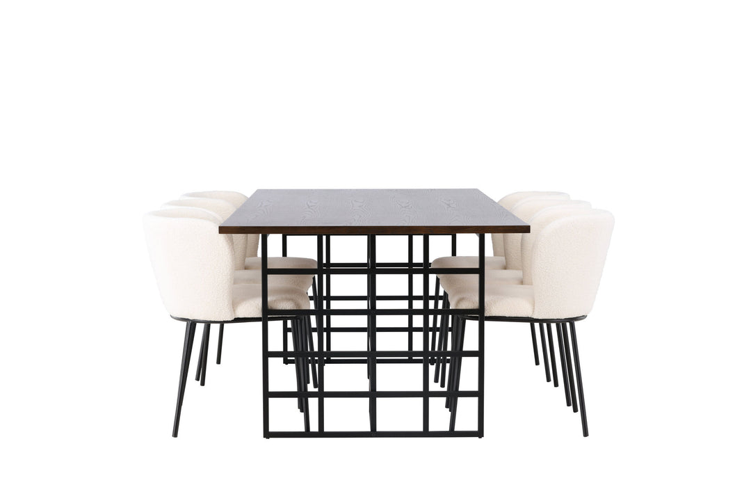 Venture Home Ystad Dining Table - Black / Mocca Oak Veneer +Edina Dining Chair - Black / White Boucle _6