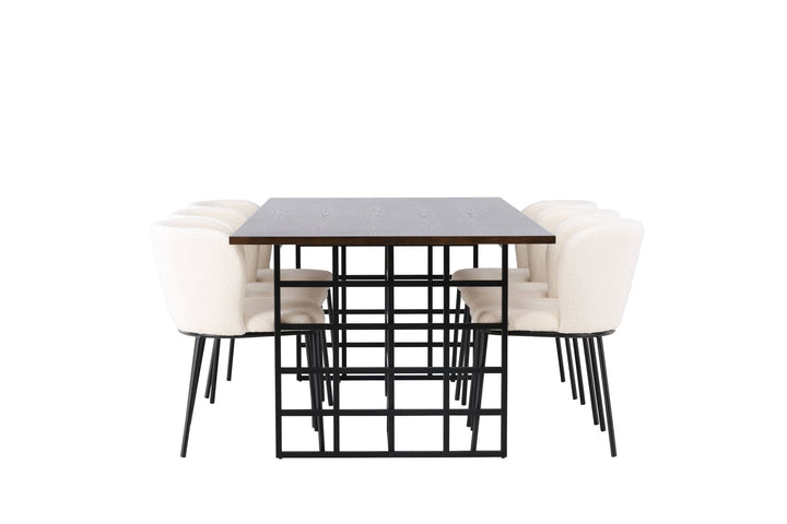 Venture Home Ystad Dining Table - Black / Mocca Oak Veneer +Edina Dining Chair - Black / White Boucle _6