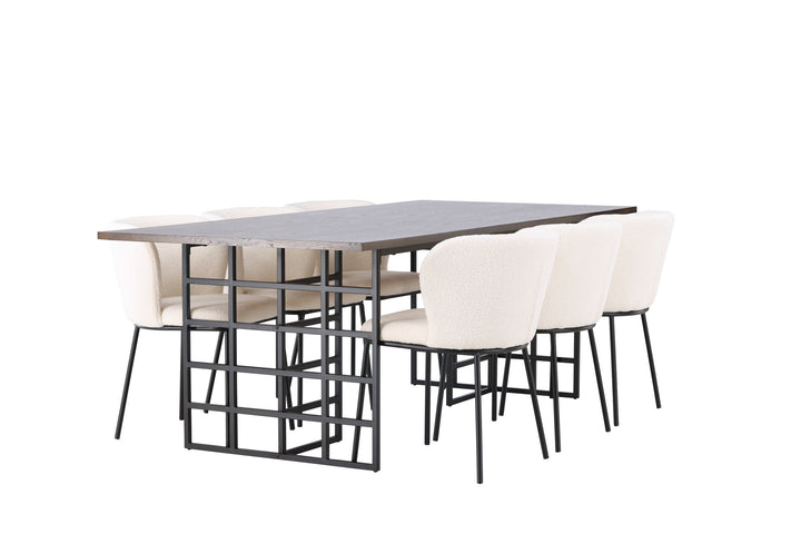 Venture Home Ystad Dining Table - Black / Mocca Oak Veneer +Edina Dining Chair - Black / White Boucle _6