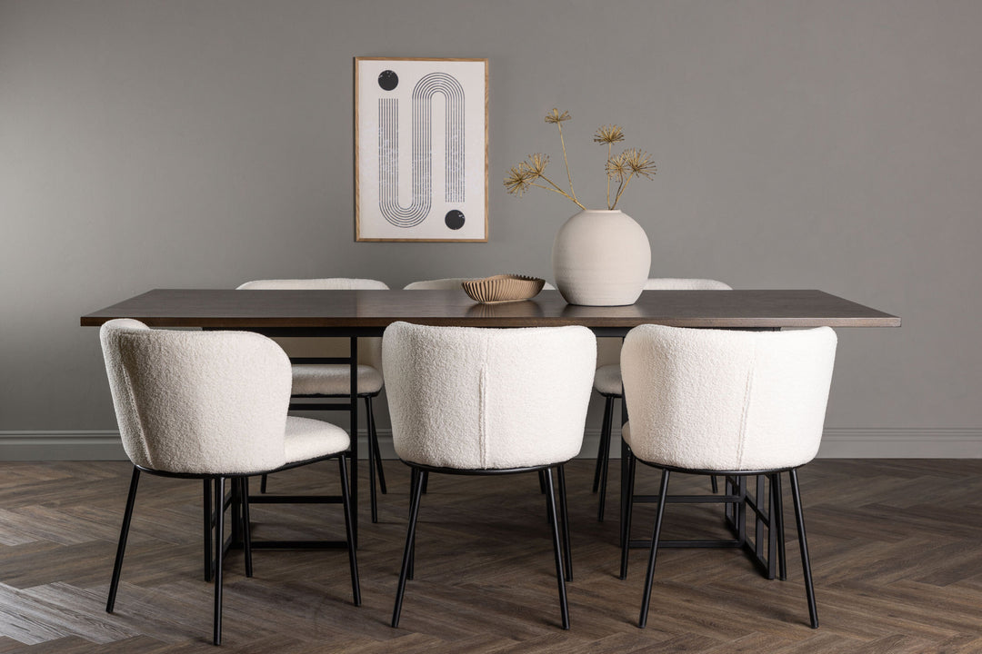 Venture Home Ystad Dining Table - Black / Mocca Oak Veneer +Edina Dining Chair - Black / White Boucle _6