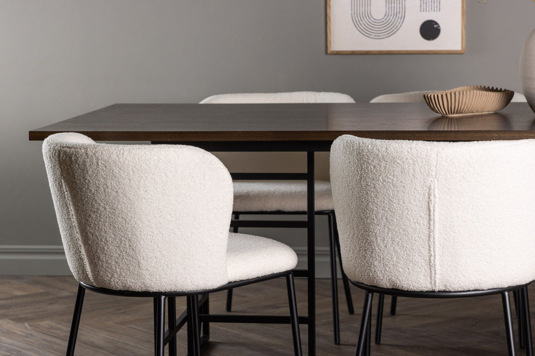 Venture Home Ystad Dining Table - Black / Mocca Oak Veneer +Edina Dining Chair - Black / White Boucle _6